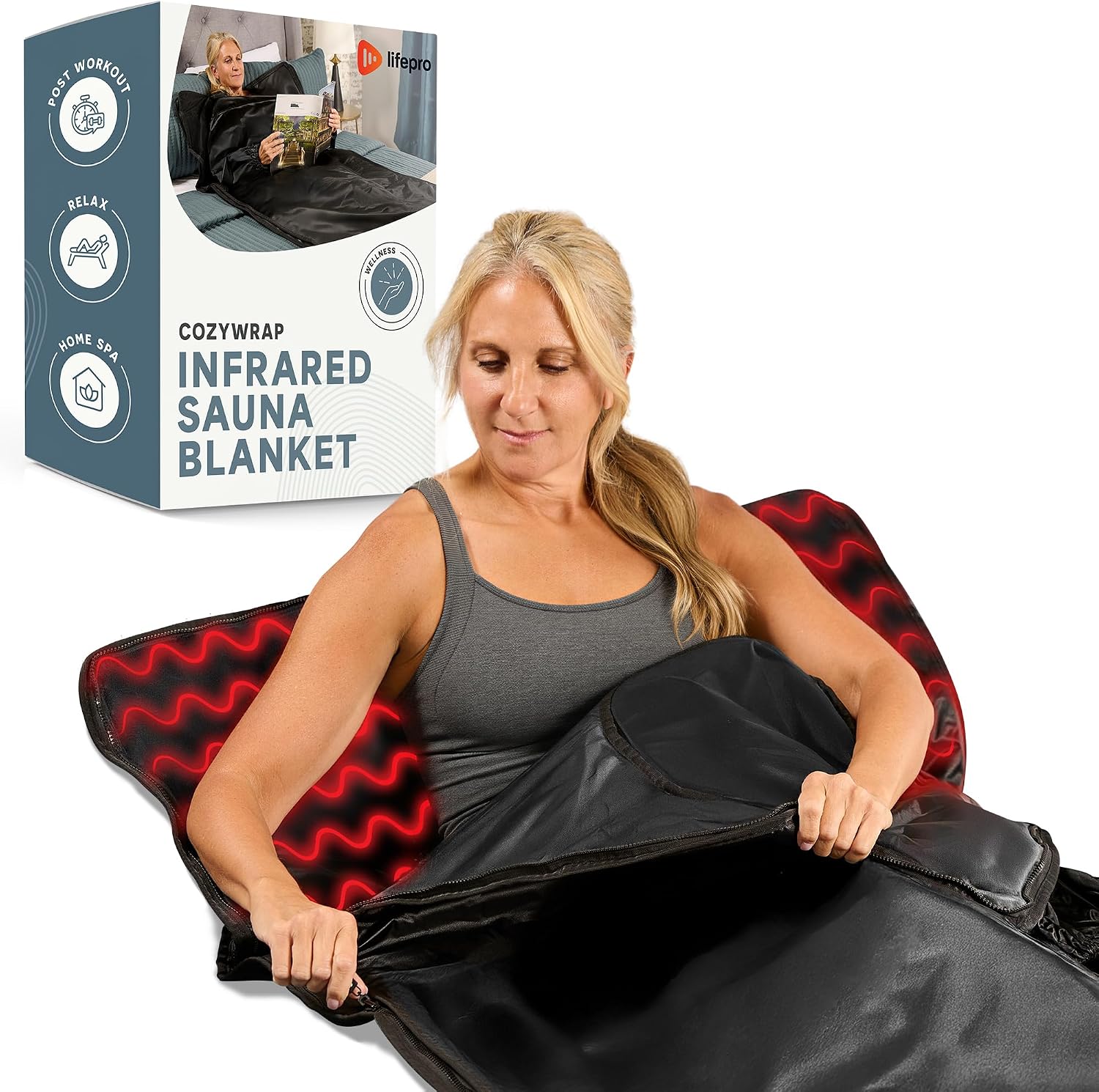 Lifepro Portable Infrared Sauna Blanket with Arm Sleeves, Far Infrared Sauna for Wellness, Skin Rejuvenation, Accelerated Recovery, & Relaxation