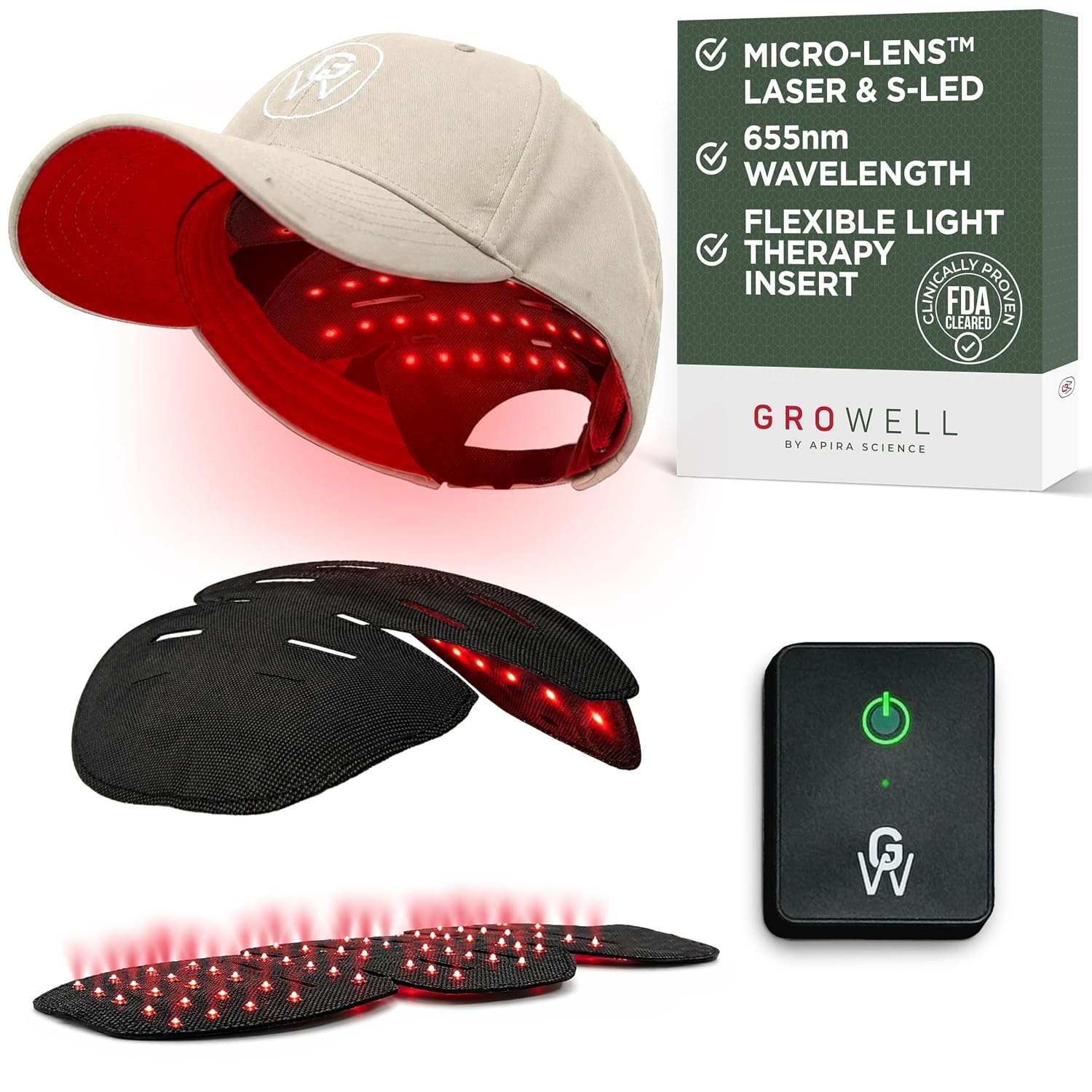 GroWell Red Light Therapy Hair Growth Cap, FDA Cleared Laser Treatment for Hair Regrowth and Reduced Shedding, LED & Laser Red Light Therapy Clinically Proven in Double-Blind Studies -Beige