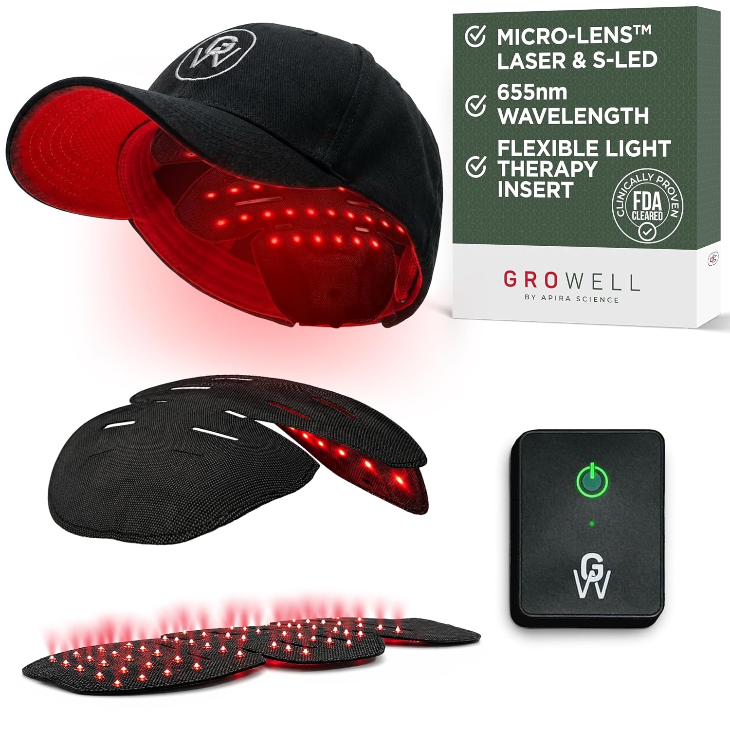 GroWell Red Light Therapy Hair Growth Cap – FDA Cleared Laser Treatment for Hair Regrowth and Reduced Shedding – LED & Laser Red Light Therapy Clinically Proven in Double-Blind Studies -Black