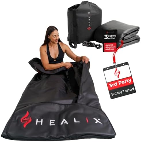 Healix Infrared Sauna Blanket - Zero EMF Portable Sauna for Detox, Recovery & Wellness - 10,000-Strand Far Infrared Carbon Fiber Heating, Adjustable 77-176°F | Hook-and-Loop Closure