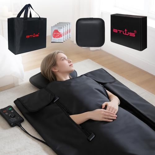 Infrared Sauna Blanket, Low EMF Safe with Support Pillow,Size 6 ft x 2.6 ft,Durable PU Leather Cover Detox & Relaxation at Home Adjustable Timer,5 Pcs Detox Bags,Gifts for Family